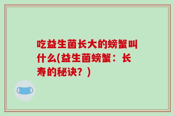 吃益生菌长大的螃蟹叫什么(益生菌螃蟹：长寿的秘诀？)