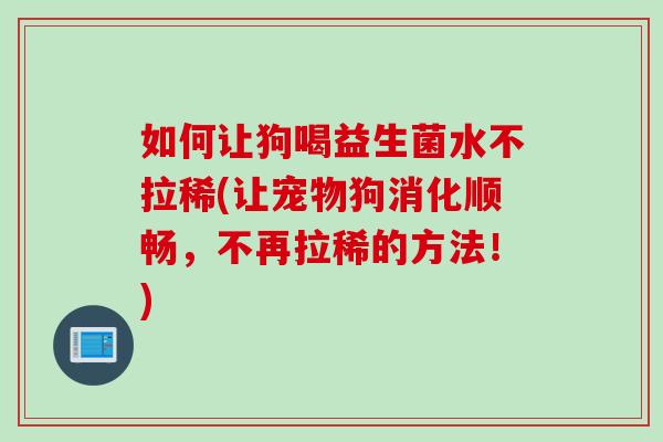 如何让狗喝益生菌水不拉稀(让宠物狗消化顺畅，不再拉稀的方法！)