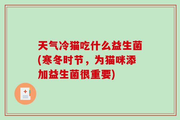 天气冷猫吃什么益生菌(寒冬时节，为猫咪添加益生菌很重要)