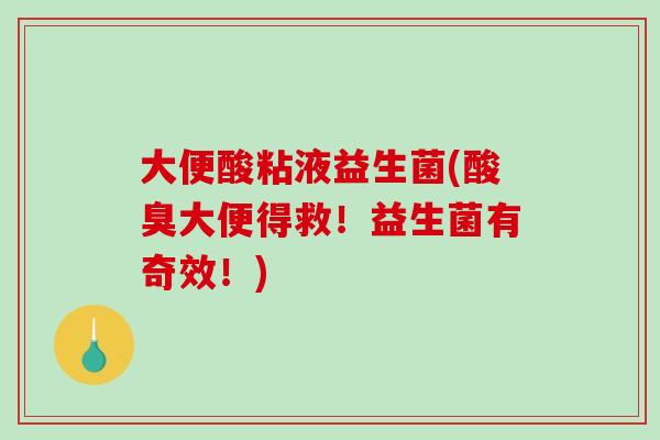 大便酸粘液益生菌(酸臭大便得救！益生菌有奇效！)