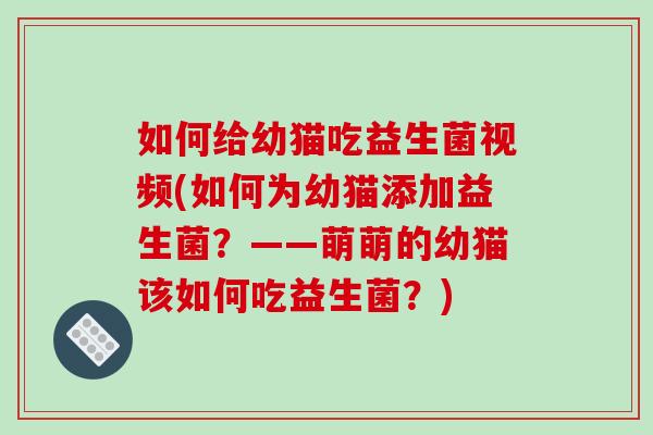 如何给幼猫吃益生菌视频(如何为幼猫添加益生菌？——萌萌的幼猫该如何吃益生菌？)