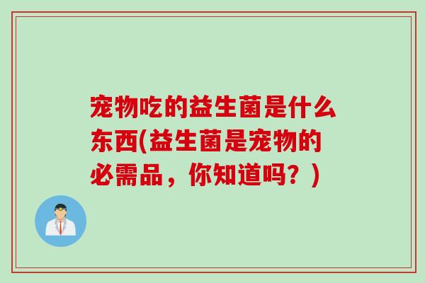 宠物吃的益生菌是什么东西(益生菌是宠物的必需品，你知道吗？)