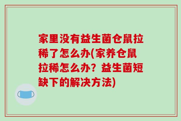 家里没有益生菌仓鼠拉稀了怎么办(家养仓鼠拉稀怎么办？益生菌短缺下的解决方法)