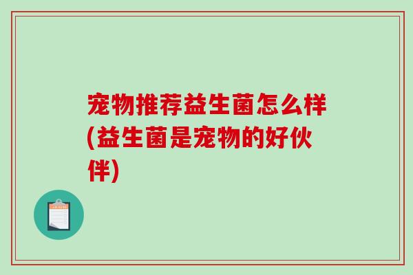 宠物推荐益生菌怎么样(益生菌是宠物的好伙伴)