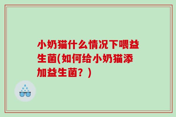 小奶猫什么情况下喂益生菌(如何给小奶猫添加益生菌？)