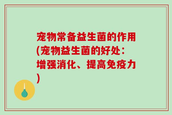宠物常备益生菌的作用(宠物益生菌的好处:增强消化、提高力) 宠物常备益生菌的作用(宠物益生菌的好处:增强消化、提高力)