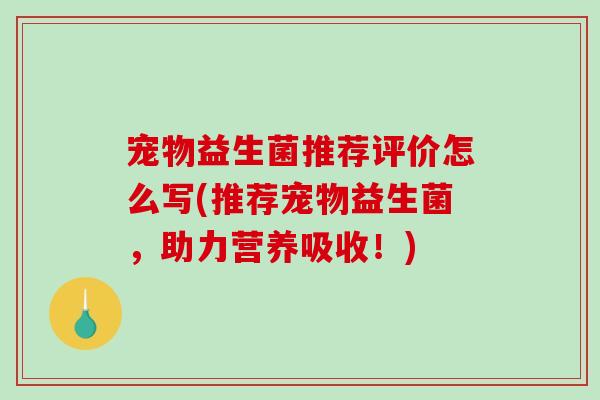 宠物益生菌推荐评价怎么写(推荐宠物益生菌，助力营养吸收！)