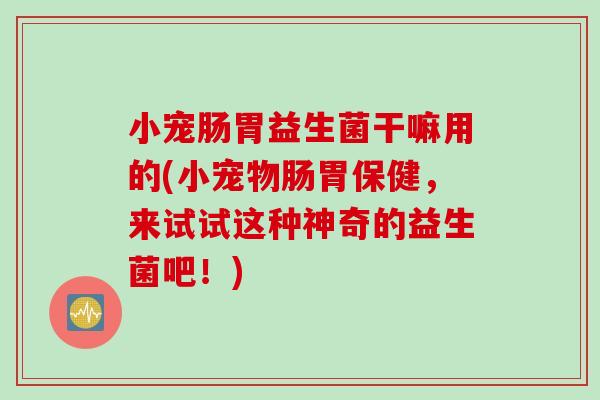 小宠肠胃益生菌干嘛用的(小宠物肠胃保健，来试试这种神奇的益生菌吧！)