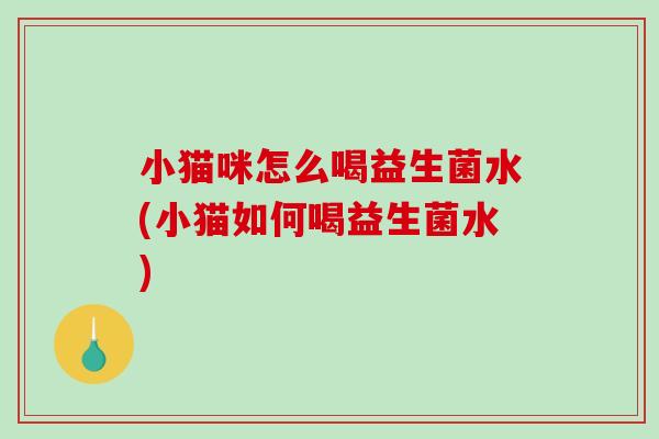 小猫咪怎么喝益生菌水(小猫如何喝益生菌水)