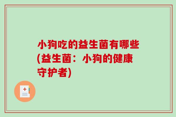 小狗吃的益生菌有哪些(益生菌：小狗的健康守护者)