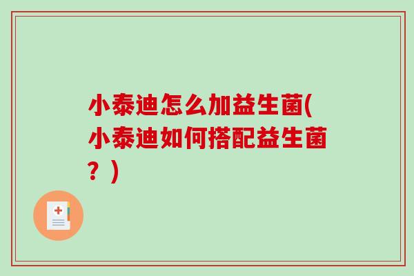 小泰迪怎么加益生菌(小泰迪如何搭配益生菌？)