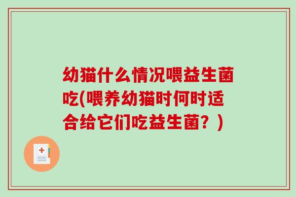 幼猫什么情况喂益生菌吃(喂养幼猫时何时适合给它们吃益生菌？)