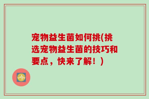 宠物益生菌如何挑(挑选宠物益生菌的技巧和要点，快来了解！)