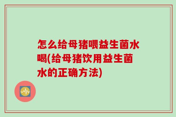 怎么给母猪喂益生菌水喝(给母猪饮用益生菌水的正确方法) 怎么给母猪喂益生菌水喝(给母猪饮用益生菌水的正确方法)