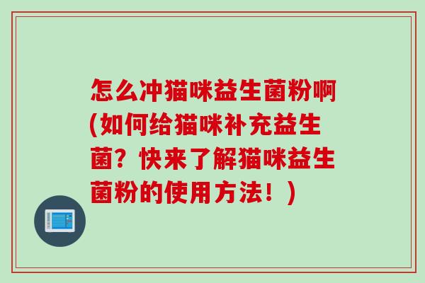 怎么冲猫咪益生菌粉啊(如何给猫咪补充益生菌？快来了解猫咪益生菌粉的使用方法！)