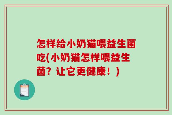怎样给小奶猫喂益生菌吃(小奶猫怎样喂益生菌？让它更健康！)
