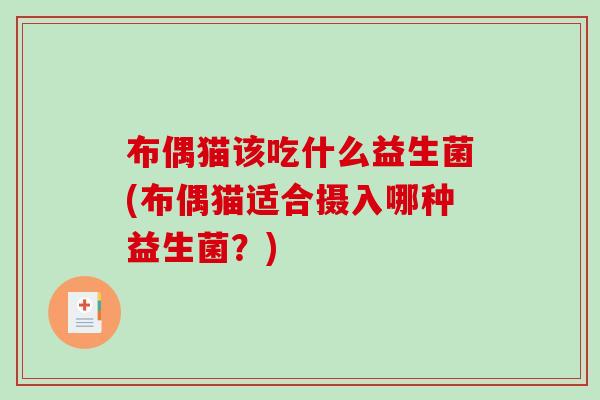 布偶猫该吃什么益生菌(布偶猫适合摄入哪种益生菌?) 布偶猫该吃什么益生菌(布偶猫适合摄入哪种益生菌?)