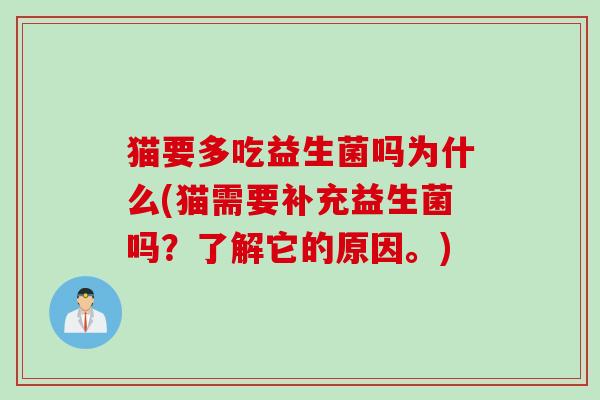 猫要多吃益生菌吗为什么(猫需要补充益生菌吗？了解它的原因。)