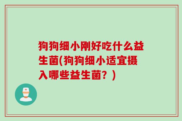 狗狗细小刚好吃什么益生菌(狗狗细小适宜摄入哪些益生菌？)