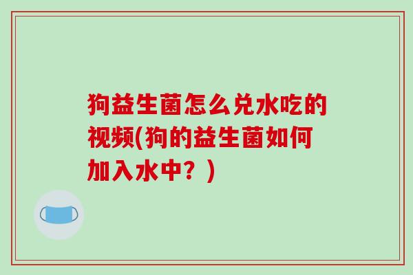 狗益生菌怎么兑水吃的视频(狗的益生菌如何加入水中？)