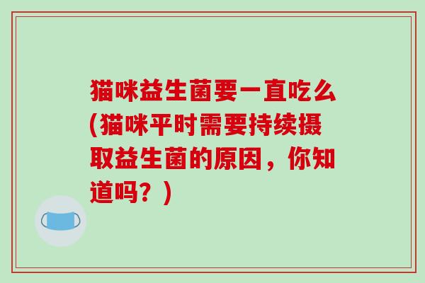 猫咪益生菌要一直吃么(猫咪平时需要持续摄取益生菌的原因，你知道吗？)