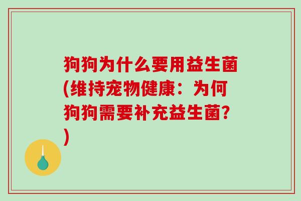 狗狗为什么要用益生菌(维持宠物健康：为何狗狗需要补充益生菌？)