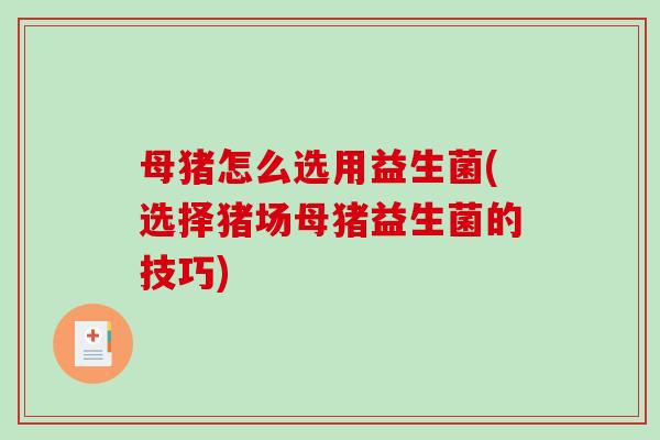 母猪怎么选用益生菌(选择猪场母猪益生菌的技巧)