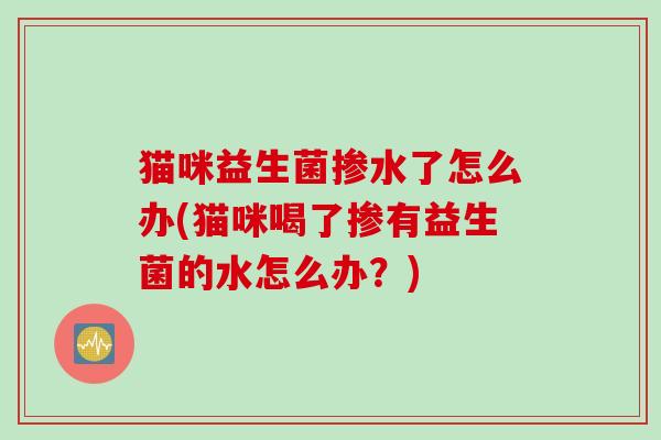 猫咪益生菌掺水了怎么办(猫咪喝了掺有益生菌的水怎么办？)