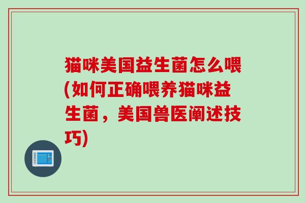 猫咪美国益生菌怎么喂(如何正确喂养猫咪益生菌，美国兽医阐述技巧)