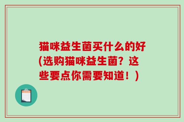 猫咪益生菌买什么的好(选购猫咪益生菌？这些要点你需要知道！)