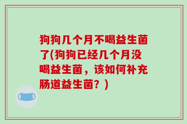 狗狗几个月不喝益生菌了(狗狗已经几个月没喝益生菌，该如何补充肠道益生菌？)