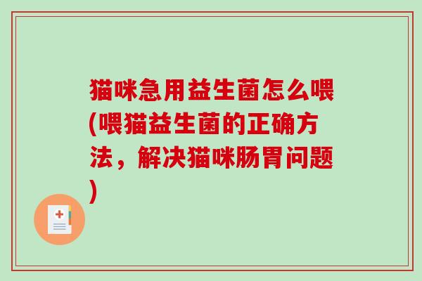 猫咪急用益生菌怎么喂(喂猫益生菌的正确方法，解决猫咪肠胃问题)
