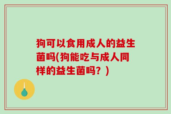 狗可以食用成人的益生菌吗(狗能吃与成人同样的益生菌吗？)