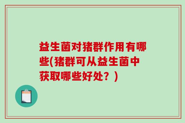 益生菌对猪群作用有哪些(猪群可从益生菌中获取哪些好处？)