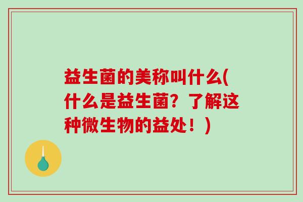 益生菌的美称叫什么(什么是益生菌？了解这种微生物的益处！)