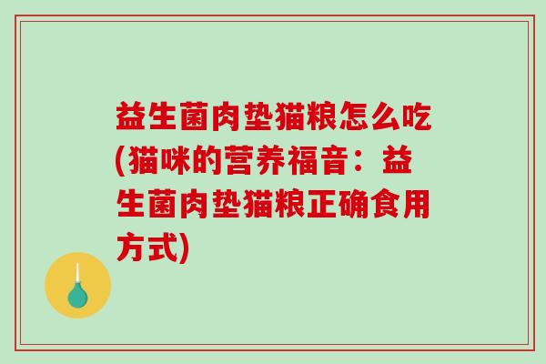 益生菌肉垫猫粮怎么吃(猫咪的营养福音：益生菌肉垫猫粮正确食用方式)