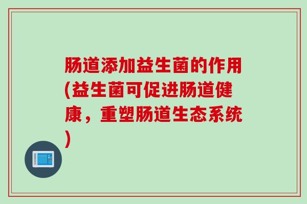 肠道添加益生菌的作用(益生菌可促进肠道健康，重塑肠道生态系统)