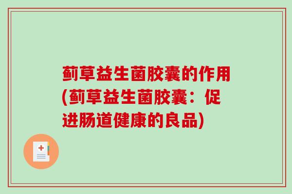 蓟草益生菌胶囊的作用(蓟草益生菌胶囊：促进肠道健康的良品)