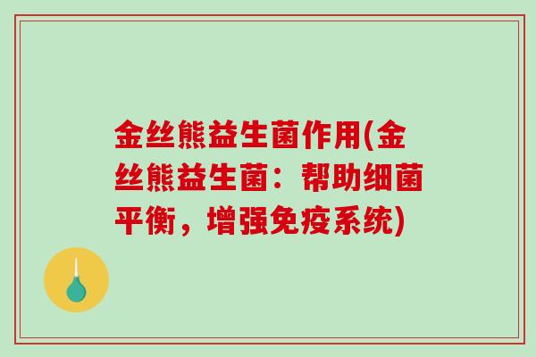 金丝熊益生菌作用(金丝熊益生菌：帮助细菌平衡，增强免疫系统)