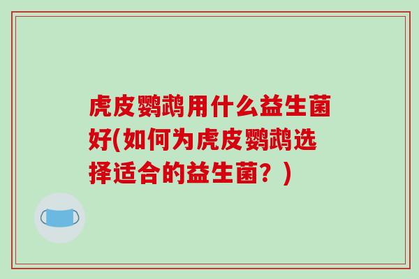 虎皮鹦鹉用什么益生菌好(如何为虎皮鹦鹉选择适合的益生菌？)