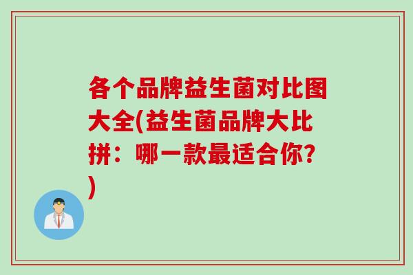 各个品牌益生菌对比图大全(益生菌品牌大比拼：哪一款最适合你？)