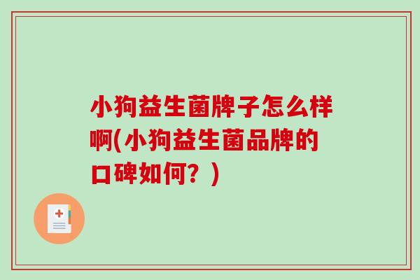 小狗益生菌牌子怎么样啊(小狗益生菌品牌的口碑如何？)