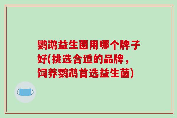 鹦鹉益生菌用哪个牌子好(挑选合适的品牌，饲养鹦鹉首选益生菌)