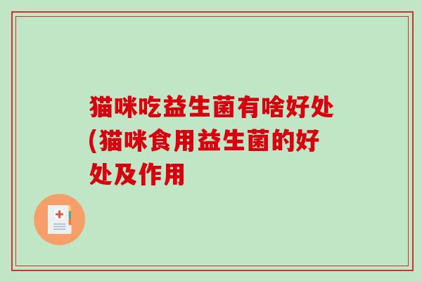 猫咪吃益生菌有啥好处(猫咪食用益生菌的好处及作用