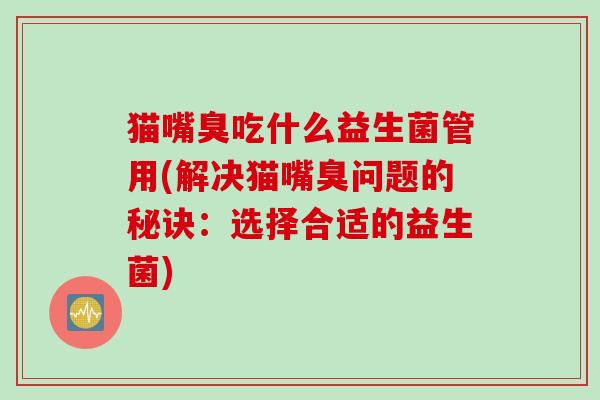 猫嘴臭吃什么益生菌管用(解决猫嘴臭问题的秘诀：选择合适的益生菌)