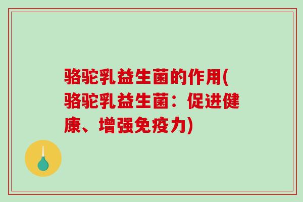 骆驼乳益生菌的作用(骆驼乳益生菌：促进健康、增强免疫力)