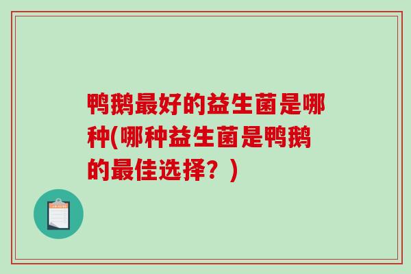 鸭鹅最好的益生菌是哪种(哪种益生菌是鸭鹅的最佳选择？)