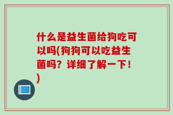 什么是益生菌给狗吃可以吗(狗狗可以吃益生菌吗？详细了解一下！)