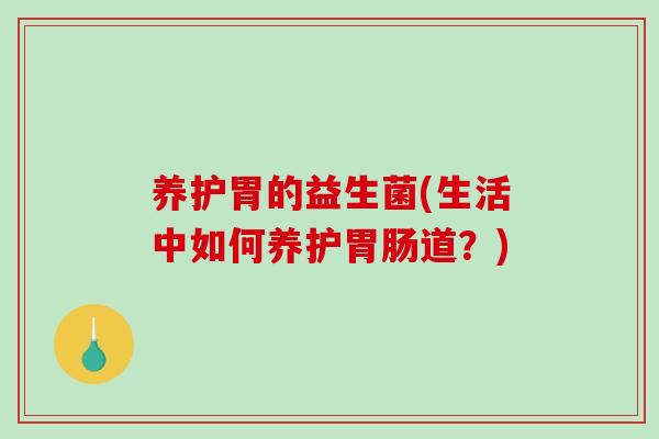 养护胃的益生菌(生活中如何养护胃肠道？)