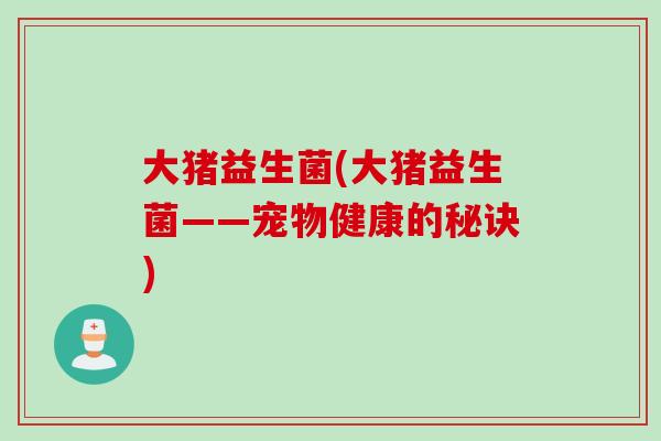 大猪益生菌(大猪益生菌——宠物健康的秘诀)